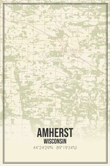 Retro US city map of Amherst, Wisconsin. Vintage street map.