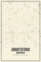 Retro US city map of Abbotsford, Wisconsin. Vintage street map.