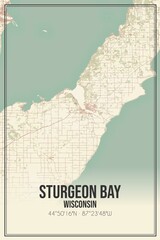 Retro US city map of Sturgeon Bay, Wisconsin. Vintage street map.
