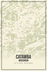 Retro US city map of Catawba, Wisconsin. Vintage street map.