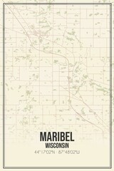 Fototapeta na wymiar Retro US city map of Maribel, Wisconsin. Vintage street map.
