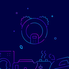 Robot vacuum cleaner gradient line vector icon, simple illustration on a dark blue background, household, appliances related bottom border.