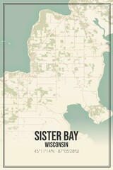Retro US city map of Sister Bay, Wisconsin. Vintage street map.