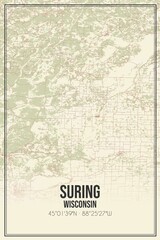 Retro US city map of Suring, Wisconsin. Vintage street map.