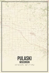 Retro US city map of Pulaski, Wisconsin. Vintage street map.