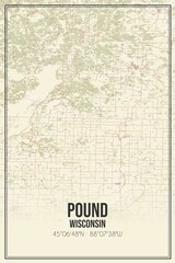 Retro US city map of Pound, Wisconsin. Vintage street map.