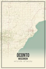 Retro US city map of Oconto, Wisconsin. Vintage street map.
