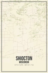 Retro US city map of Shiocton, Wisconsin. Vintage street map.