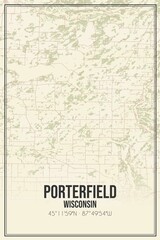 Retro US city map of Porterfield, Wisconsin. Vintage street map.