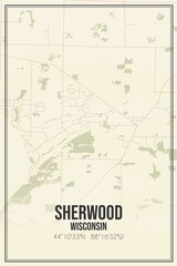 Retro US city map of Sherwood, Wisconsin. Vintage street map.