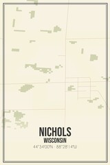 Retro US city map of Nichols, Wisconsin. Vintage street map.