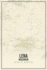 Retro US city map of Lena, Wisconsin. Vintage street map.
