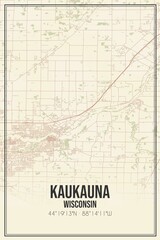 Retro US city map of Kaukauna, Wisconsin. Vintage street map.