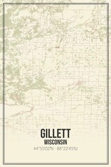 Retro US city map of Gillett, Wisconsin. Vintage street map.
