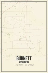 Retro US city map of Burnett, Wisconsin. Vintage street map.