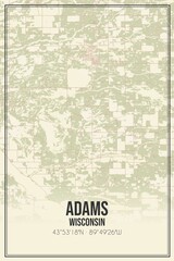 Retro US city map of Adams, Wisconsin. Vintage street map.