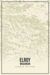 Retro US city map of Elroy, Wisconsin. Vintage street map.
