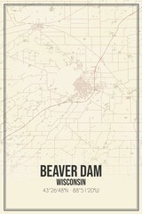Retro US city map of Beaver Dam, Wisconsin. Vintage street map.