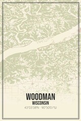 Retro US city map of Woodman, Wisconsin. Vintage street map.