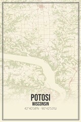 Retro US city map of Potosi, Wisconsin. Vintage street map.