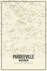 Retro US city map of Pardeeville, Wisconsin. Vintage street map.