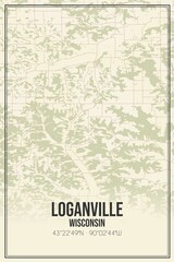 Retro US city map of Loganville, Wisconsin. Vintage street map.