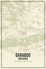 Retro US city map of Baraboo, Wisconsin. Vintage street map.