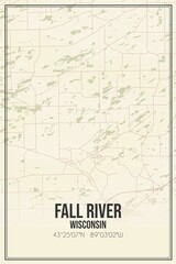 Retro US city map of Fall River, Wisconsin. Vintage street map.