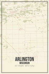 Retro US city map of Arlington, Wisconsin. Vintage street map.