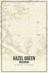 Retro US city map of Hazel Green, Wisconsin. Vintage street map.
