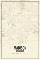 Retro US city map of Madison, Wisconsin. Vintage street map.