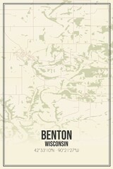 Retro US city map of Benton, Wisconsin. Vintage street map.