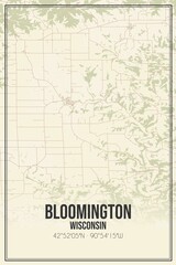 Retro US city map of Bloomington, Wisconsin. Vintage street map.