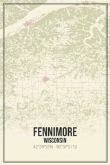 Retro US city map of Fennimore, Wisconsin. Vintage street map.