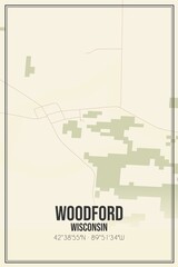 Retro US city map of Woodford, Wisconsin. Vintage street map.