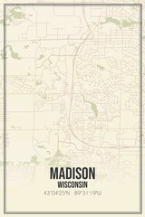 Retro US city map of Madison, Wisconsin. Vintage street map.