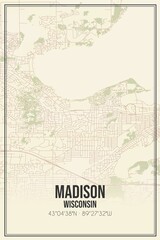 Retro US city map of Madison, Wisconsin. Vintage street map.