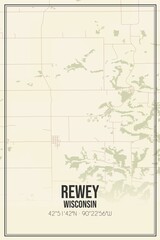Retro US city map of Rewey, Wisconsin. Vintage street map.