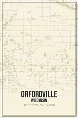 Retro US city map of Orfordville, Wisconsin. Vintage street map.