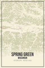 Retro US city map of Spring Green, Wisconsin. Vintage street map.