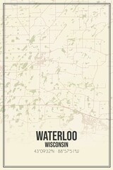 Retro US city map of Waterloo, Wisconsin. Vintage street map.