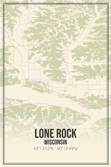 Retro US city map of Lone Rock, Wisconsin. Vintage street map.