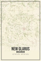 Fototapeta premium Retro US city map of New Glarus, Wisconsin. Vintage street map.