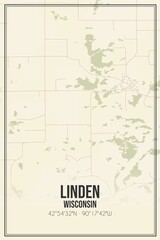 Retro US city map of Linden, Wisconsin. Vintage street map.