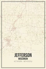 Retro US city map of Jefferson, Wisconsin. Vintage street map.
