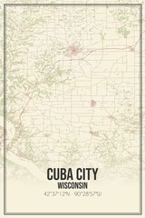 Retro US city map of Cuba City, Wisconsin. Vintage street map.