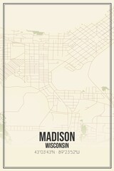 Retro US city map of Madison, Wisconsin. Vintage street map.