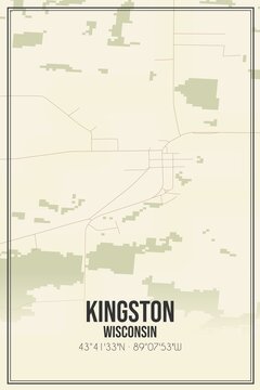 Retro US city map of Kingston, Wisconsin. Vintage street map.