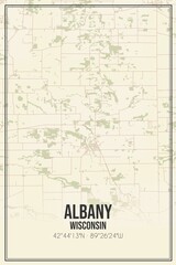 Retro US city map of Albany, Wisconsin. Vintage street map.