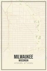 Retro US city map of Milwaukee, Wisconsin. Vintage street map.